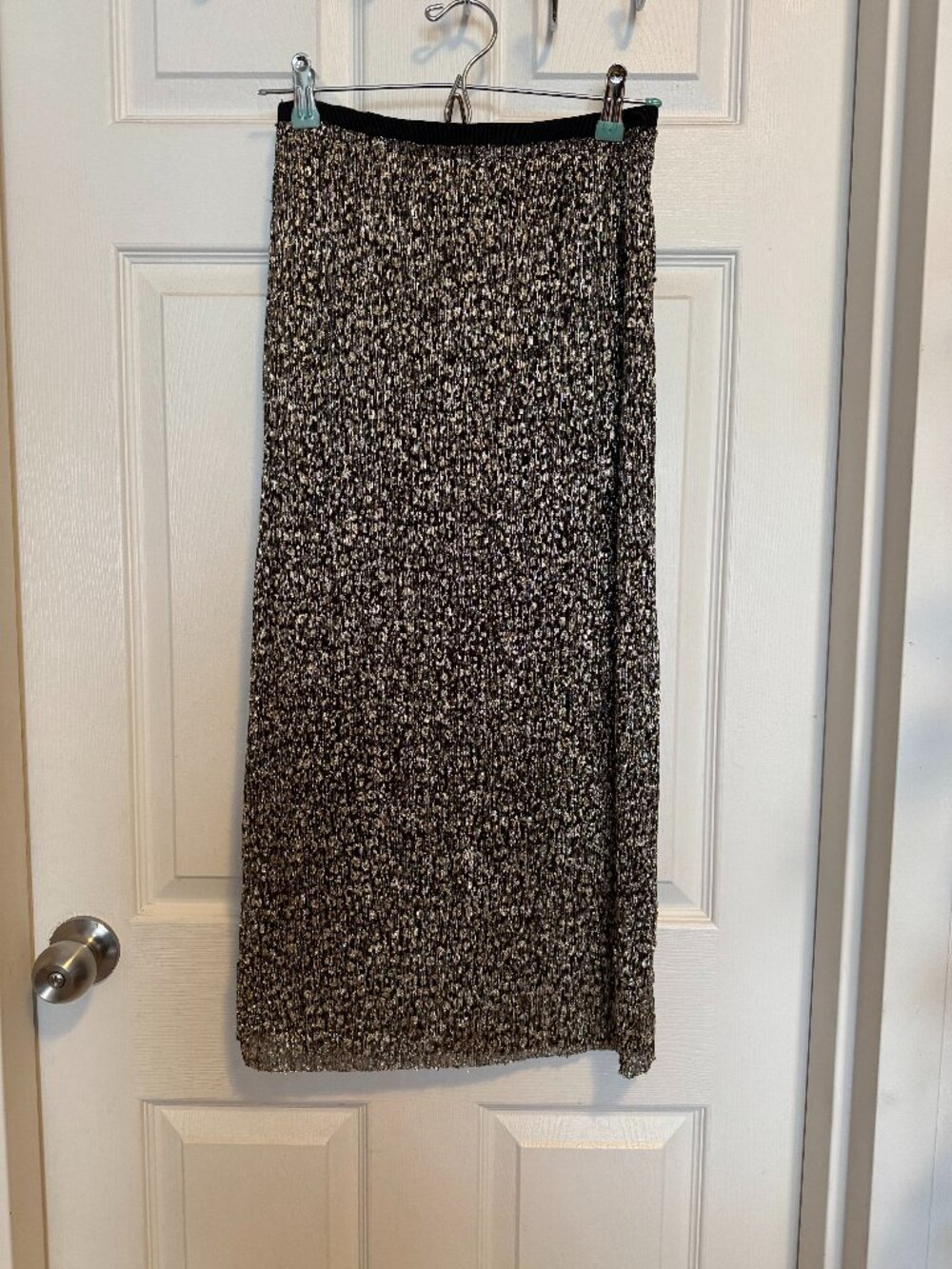 Anthropologie metallic gold and black midi tube skirt